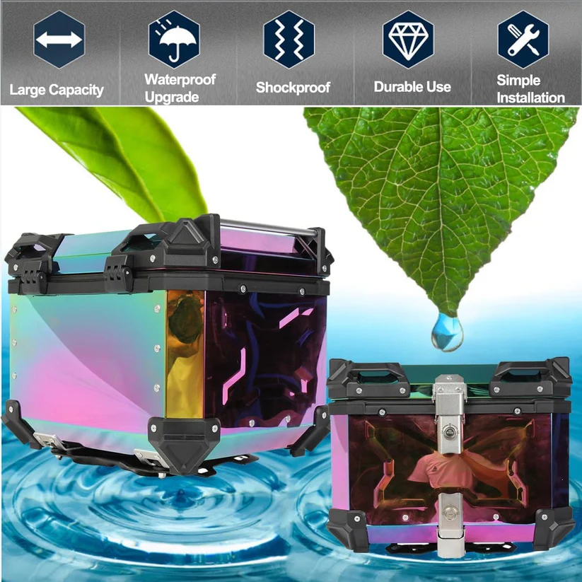 LGP rainbow large capacity aluminium top box 45 ltrs (fits all motorcycle) - color plating premium top box - Image 3