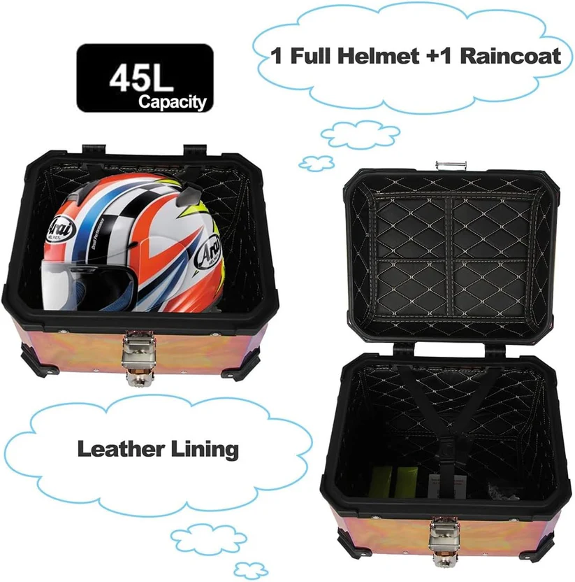 LGP rainbow large capacity aluminium top box 45 ltrs (fits all motorcycle) - color plating premium top box - Image 10