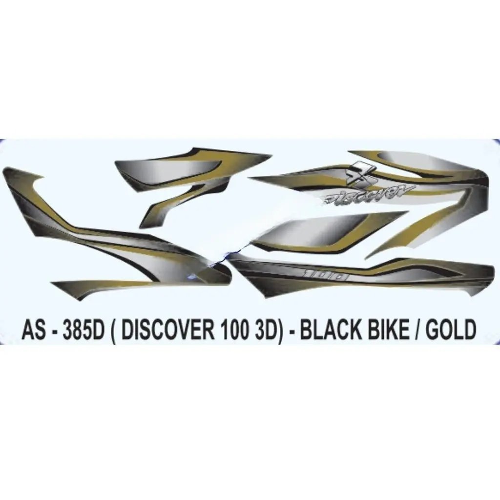 Graphics Sticker Set For Bajaj Discover 100 3d | Black Vehicle | Gold Sticker | Both Sides