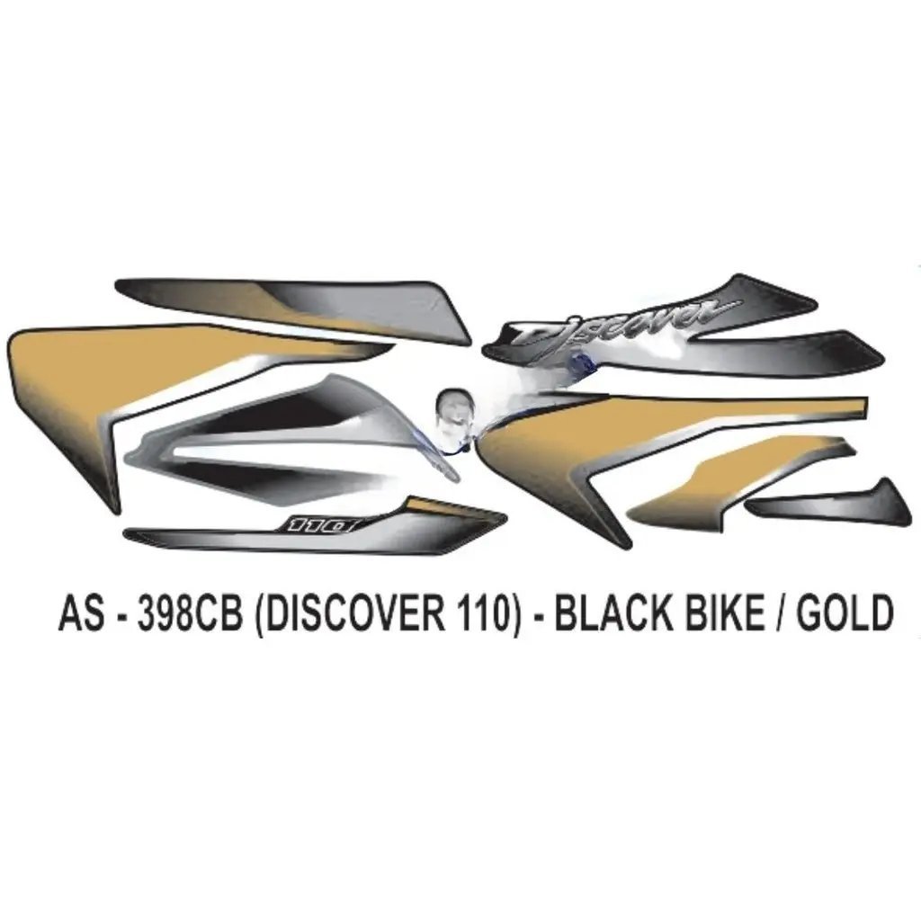 Graphics Sticker Set For Bajaj Discover 110 | Black Vehicle | Gold Sticker | Both Sides