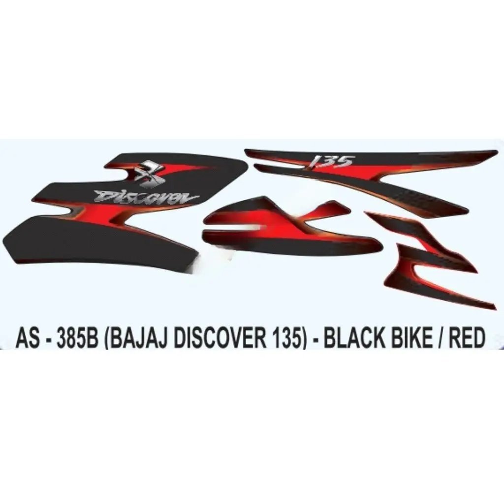 Graphics Sticker Set For Bajaj Discover 135 | Black Vehicle | Red Sticker | Both Sides