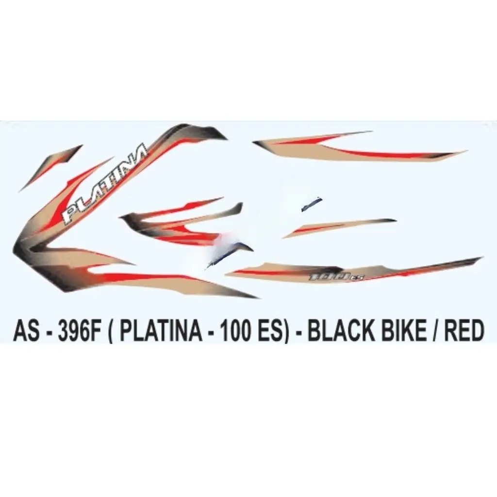 Graphics Sticker Set For Bajaj Platina 100 Es | Black Vehicle | Red Sticker | Both Sides