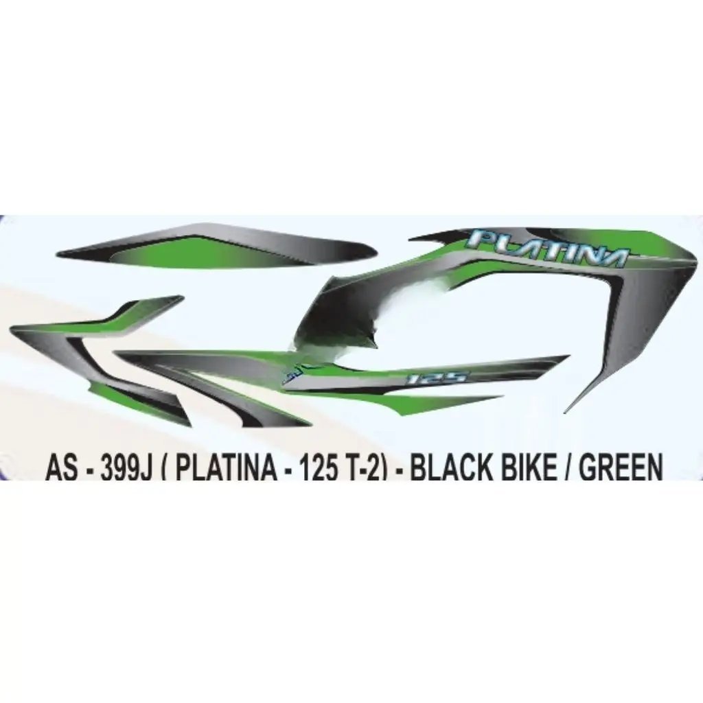 Graphics Sticker Set For Bajaj Platina 125 | Type 2 | Black Vehicle | Green Sticker | Both Sides