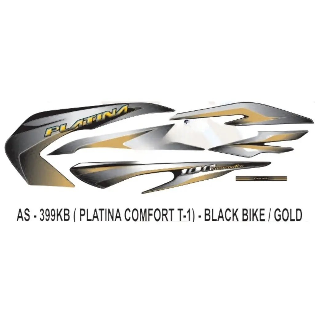 Graphics Sticker Set For Bajaj Platina Comfortec | Type 1 | Black Vehicle | Gold Sticker | Both Sides