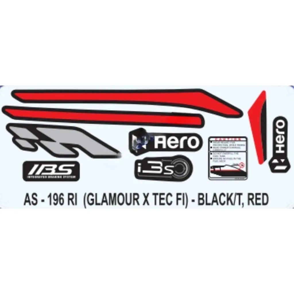 Graphics Sticker Set For Hero Glamour I3s | Xtec Fi | Black & Red Sticker | Both Sides