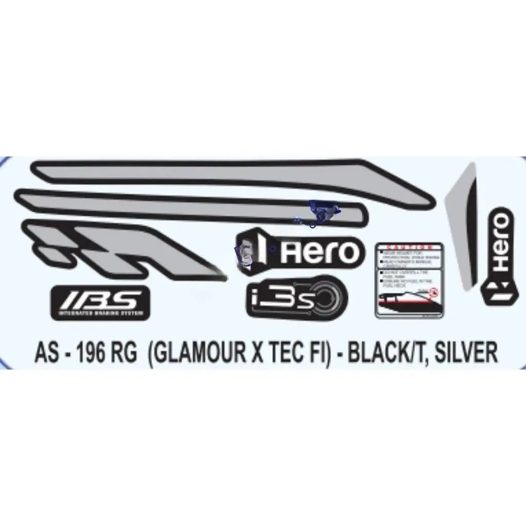 Graphics Sticker Set For Hero Glamour I3s | Xtec Fi | Black & Silver Sticker | Both Sides