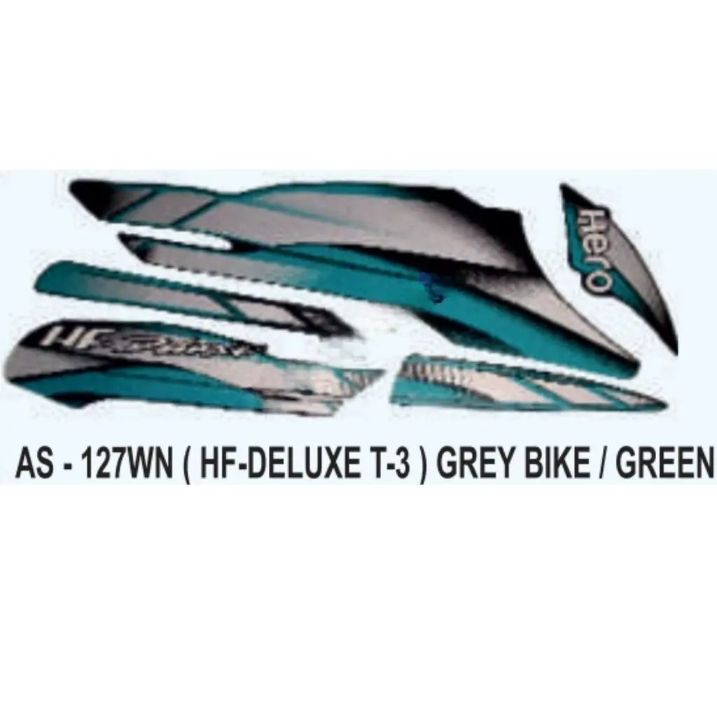 Graphics Sticker Set For Hero Hf Deluxe | Type 3 | Grey Vehicle | Green Sticker | Both Sides