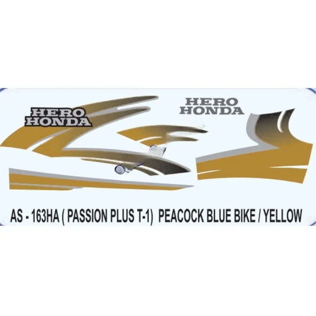 Graphics Sticker Set For Hero Honda Passion Plus | Type 1 | Peacock Blue Vehicle | Yellow Sticker | Both Sides