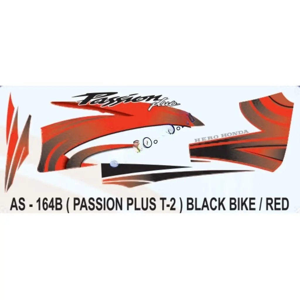 Graphics Sticker Set For Hero Honda Passion Plus | Type 2 | Black Vehicle | Red Sticker | Both Sides