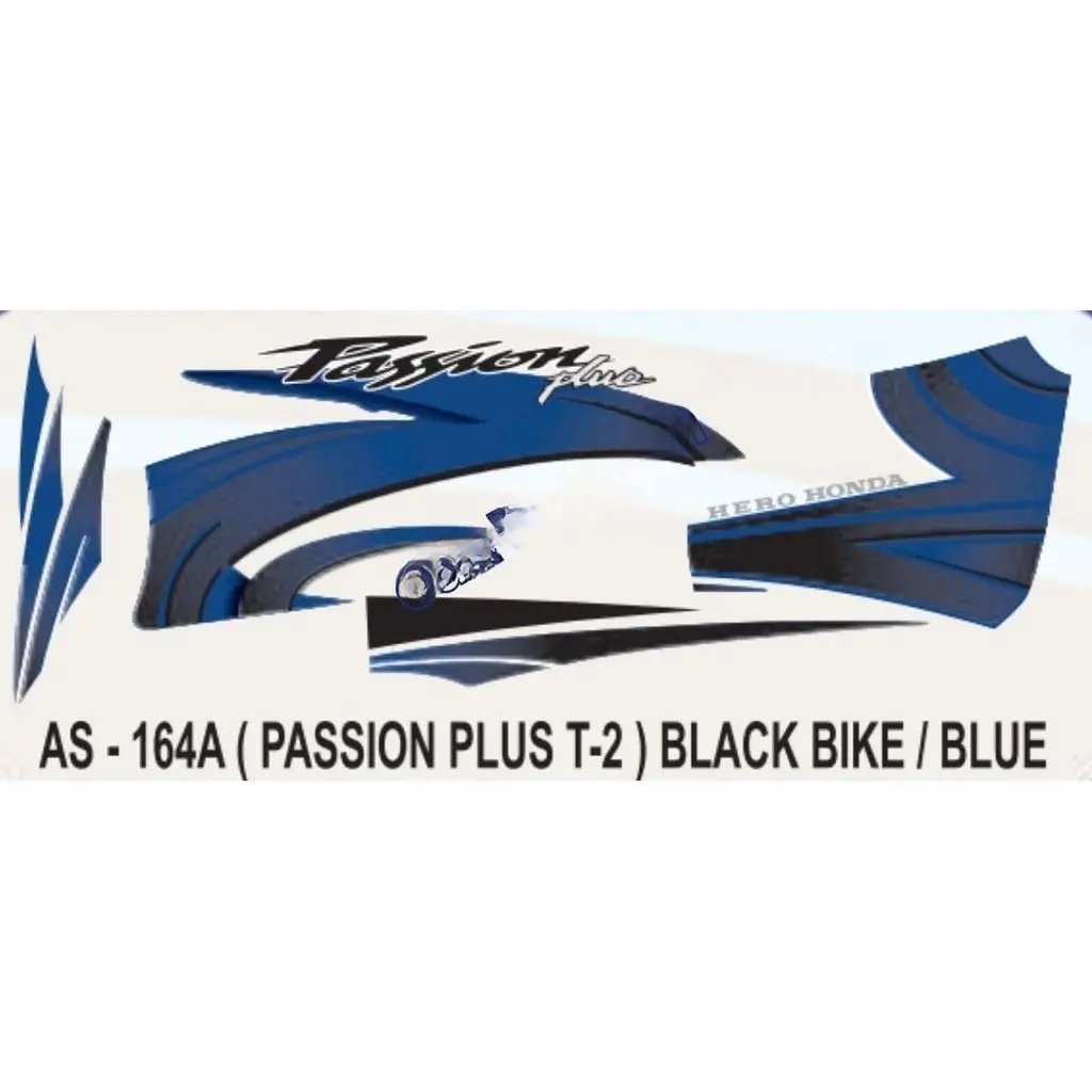 Graphics Sticker Set For Hero Honda Passion Plus | Type 2 | Black Vehicle | Blue Sticker | Both Sides