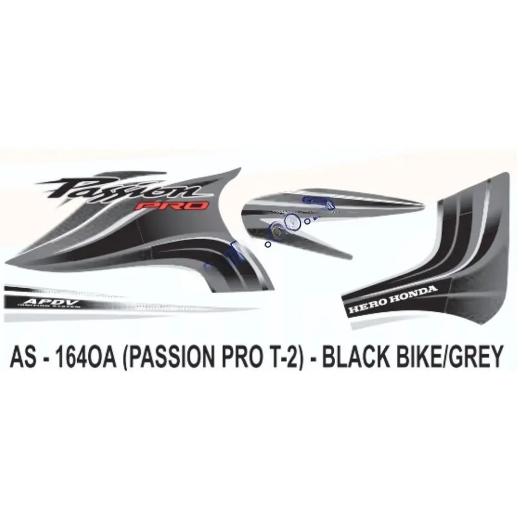 Graphics Sticker Set For Hero Honda Passion Pro | Type 2 | Black Vehicle | Grey Sticker | Both Sides
