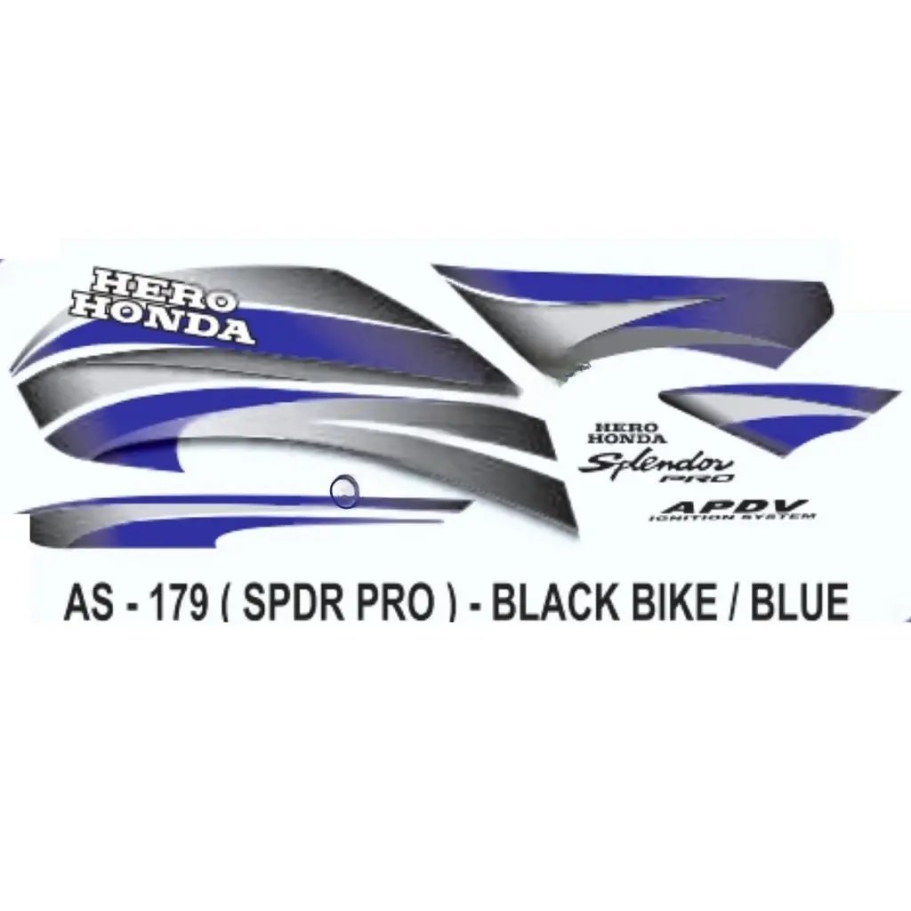 Graphics Sticker Set For Hero Honda Splendor Pro | Black Vehicle | Blue Sticker | Both Sides