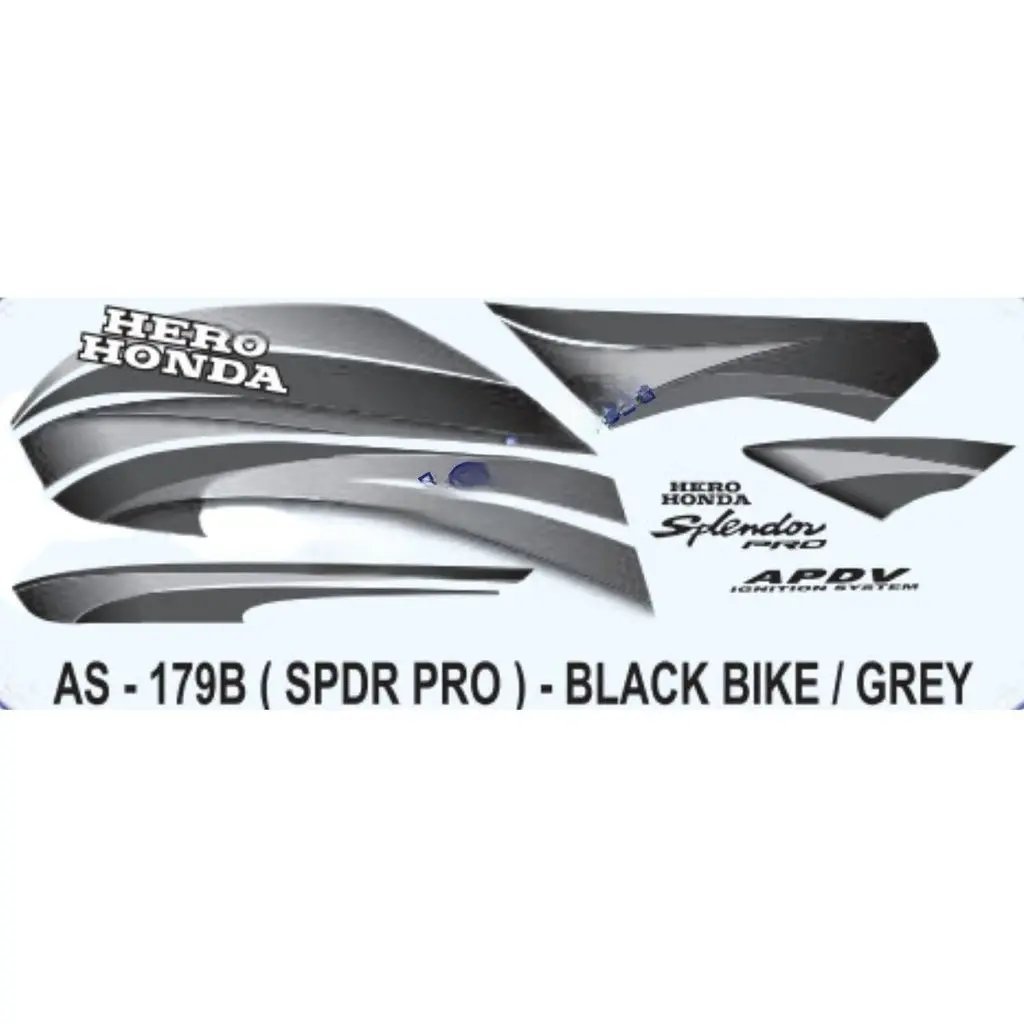 Graphics Sticker Set For Hero Honda Splendor Pro | Black Vehicle | Grey Sticker | Both Sides