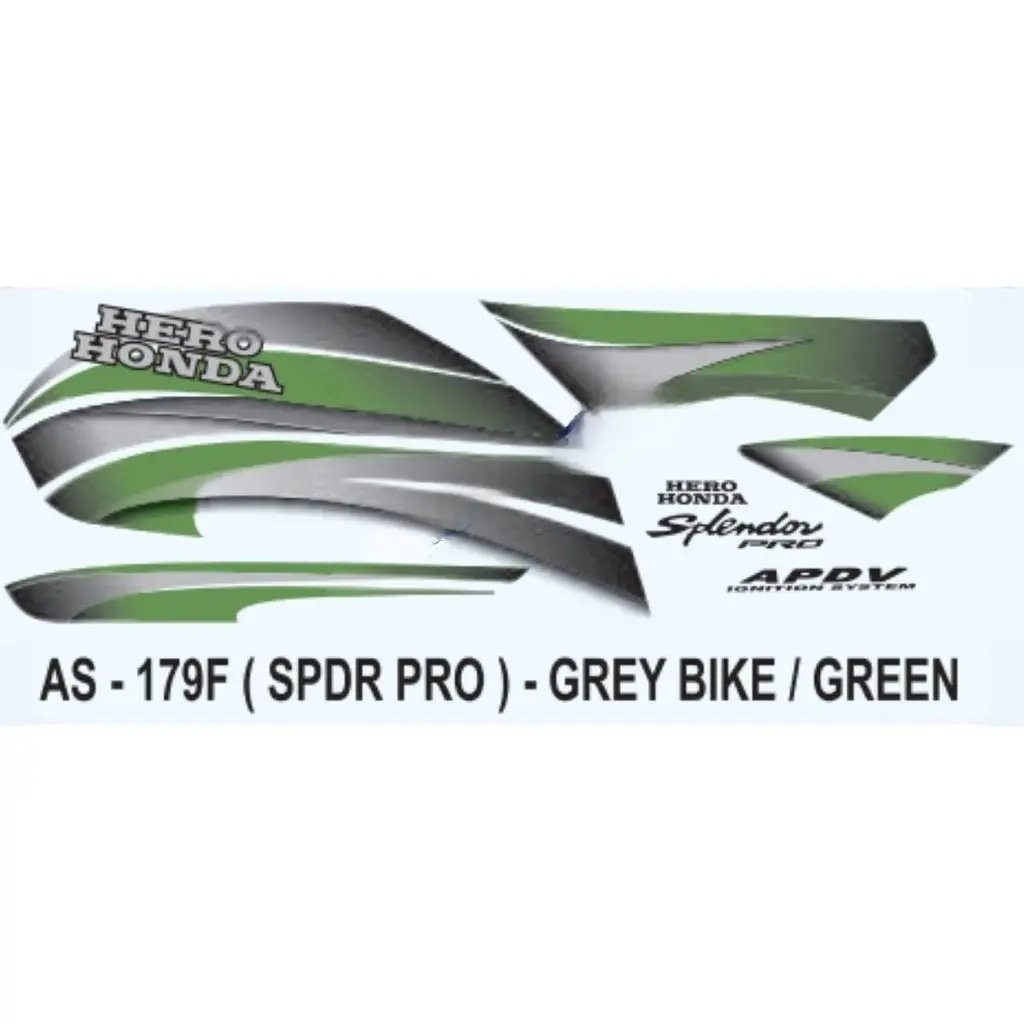 Graphics Sticker Set For Hero Honda Splendor Pro | Grey Vehicle | Green Sticker | Both Sides