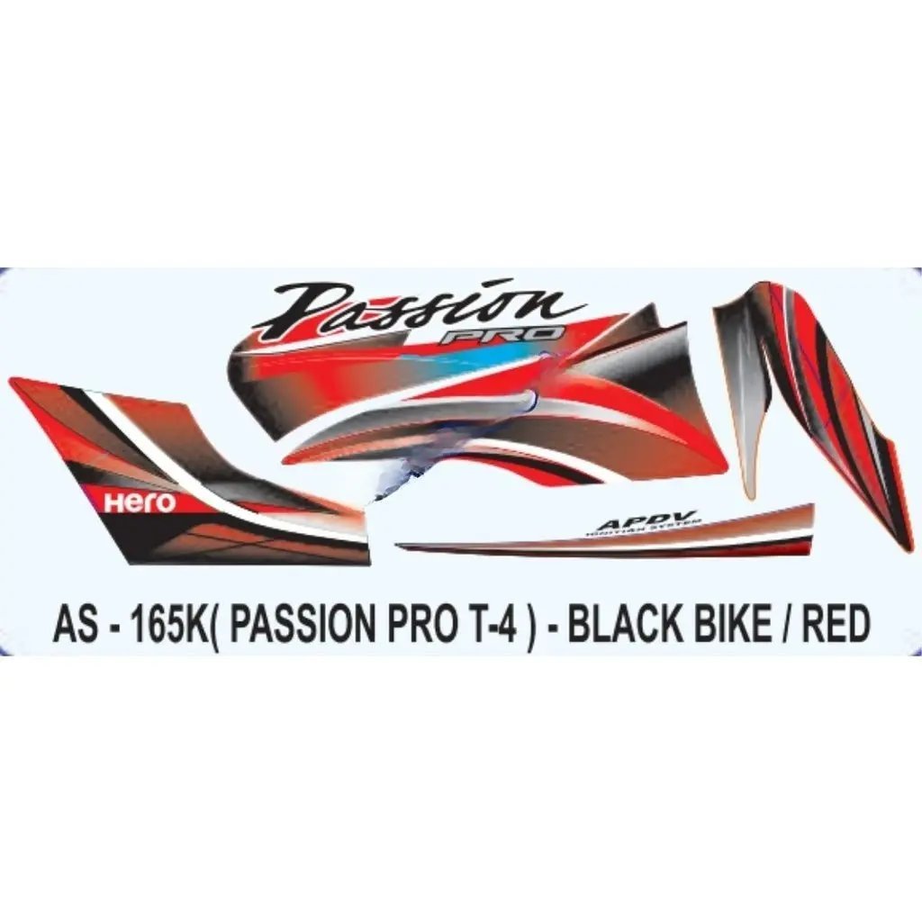 Graphics Sticker Set For Hero Passion Pro | Type 4 | Black Vehicle | Red Sticker | Both Sides