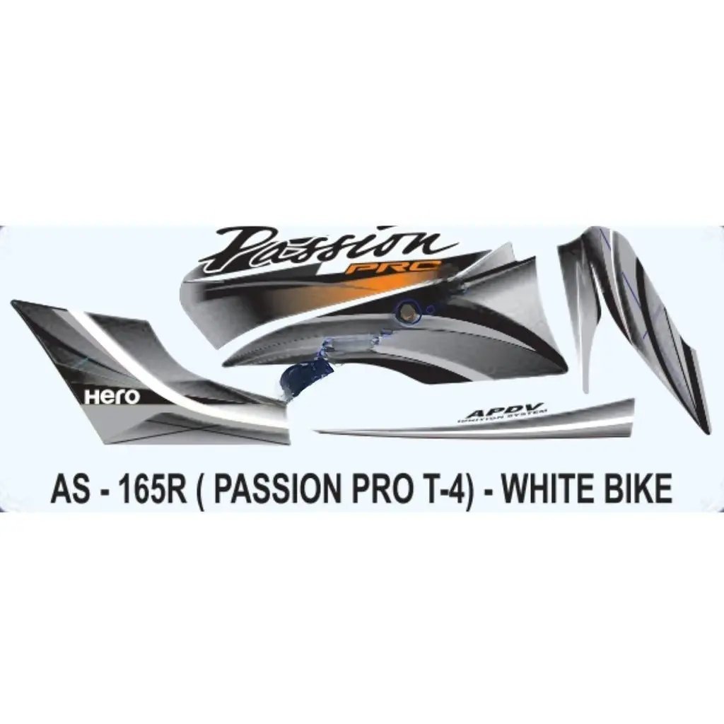 Graphics Sticker Set For Hero Passion Pro | Type 4 | White Vehicle | Both Sides