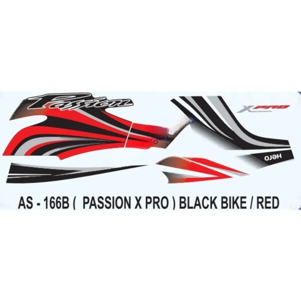 Graphics Sticker Set For Hero Passion X Pro | Black Vehicle | Red Sticker | Both Sides