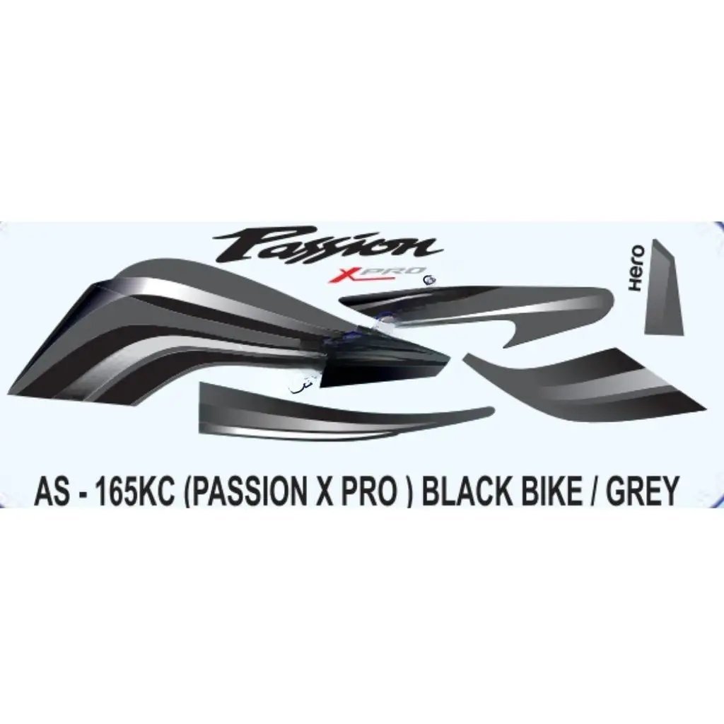 Graphics Sticker Set For Hero Passion X Pro | Type 2 | Black Vehicle | Grey Sticker | Both Sides