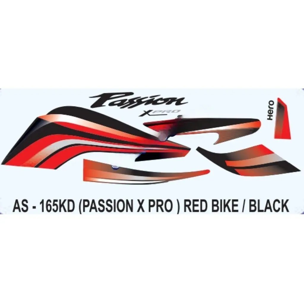 Graphics Sticker Set For Hero Passion X Pro | Type 2 | Red Vehicle | Black Sticker | Both Sides