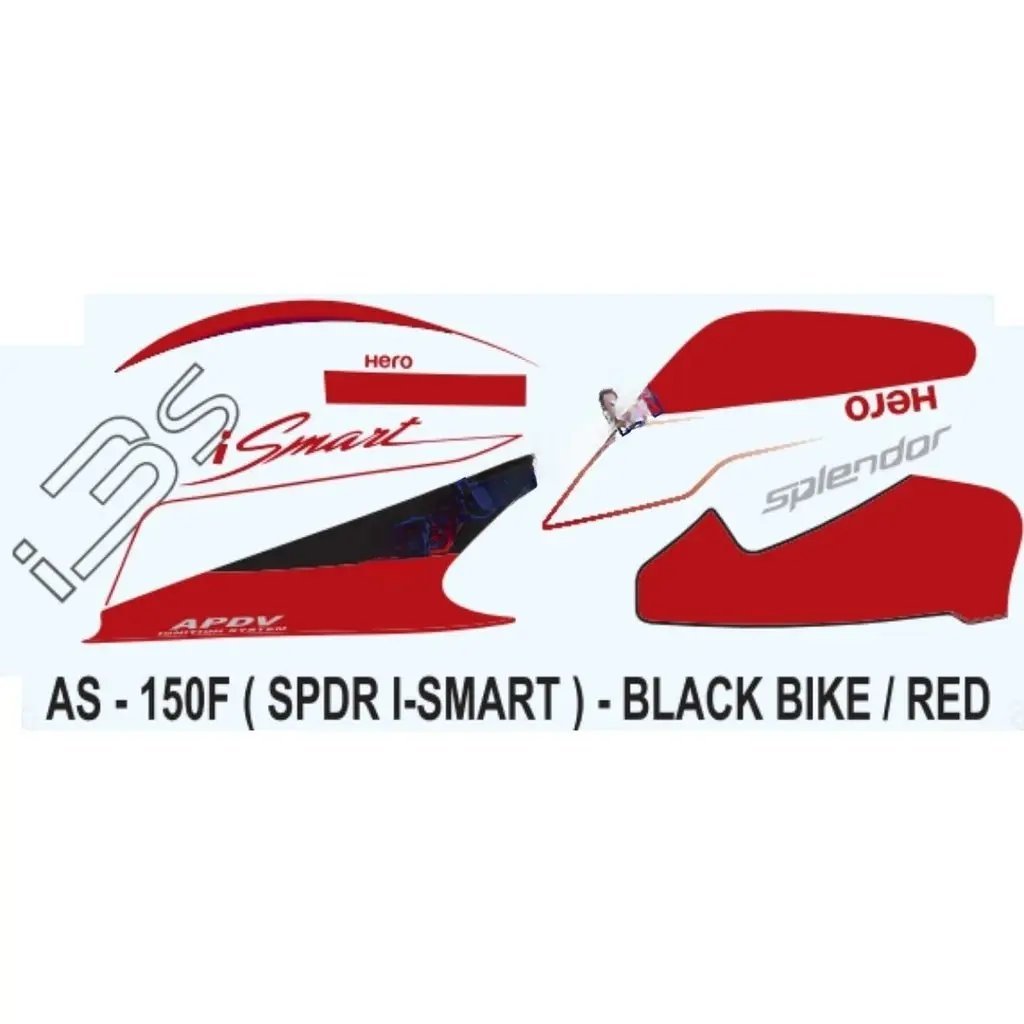 Graphics Sticker Set For Hero Splendor Ismart I3s | Black Vehicle | Red Sticker | Both Sides