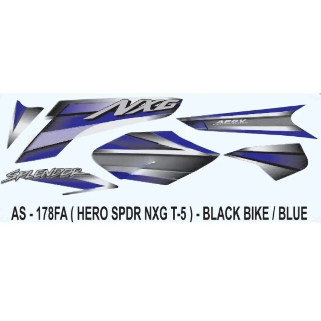Graphics Sticker Set For Hero Splendor Nxg | Type 5 | Black Vehicle | Blue Sticker | Both Sides