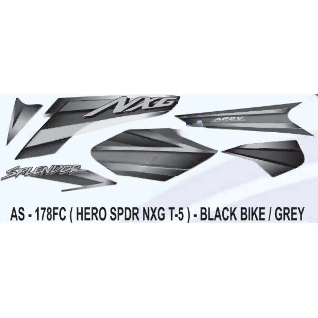 Graphics Sticker Set For Hero Splendor Nxg | Type 5 | Black Vehicle | Grey Sticker | Both Sides