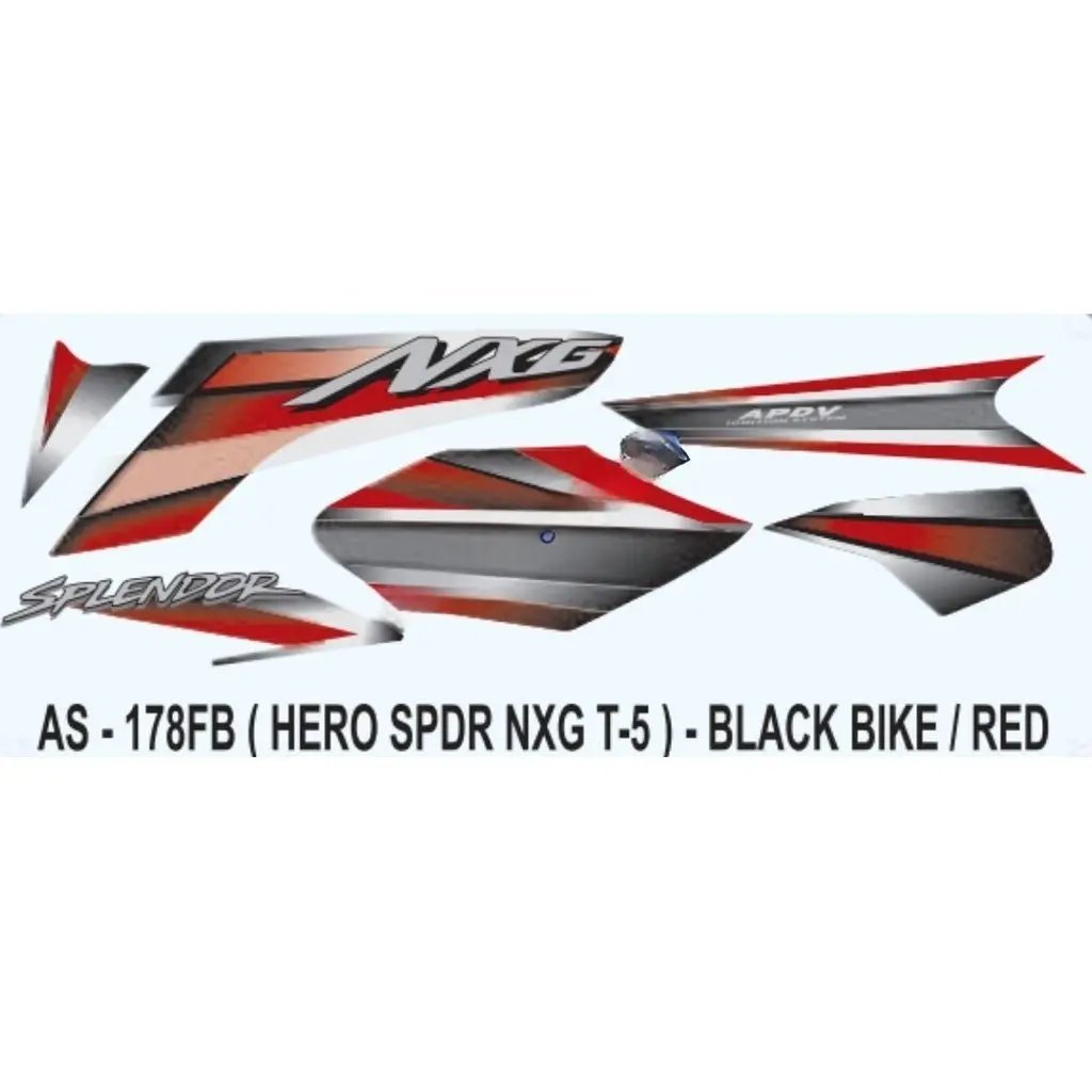 Graphics Sticker Set For Hero Splendor Nxg | Type 5 | Black Vehicle | Red Sticker | Both Sides