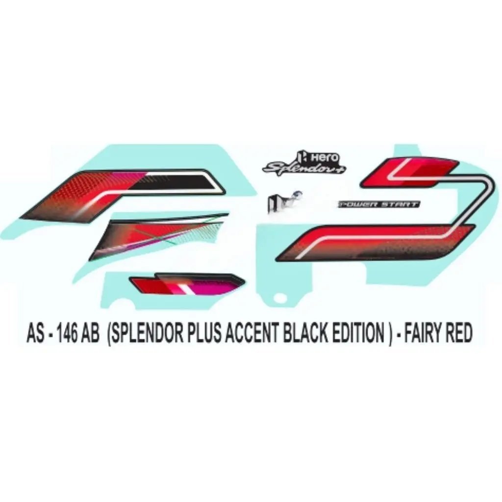 Graphics Sticker Set For Hero Splendor Plus | Accent Black Edition | Fiery Red Sticker | Both Sides