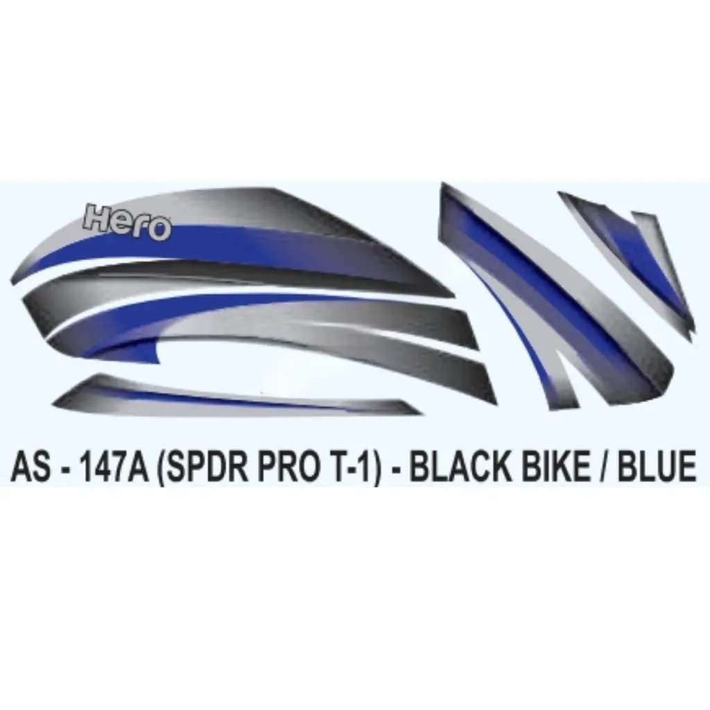 Graphics Sticker Set For Hero Splendor Pro | Type 1 | Black Vehicle | Blue Sticker | Both Sides