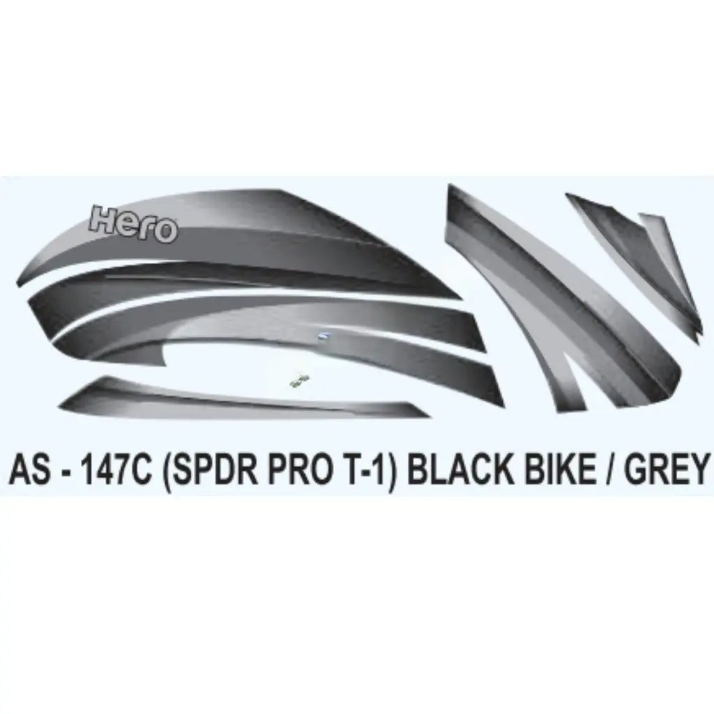 Graphics Sticker Set For Hero Splendor Pro | Type 1 | Black Vehicle | Grey Sticker | Both Sides