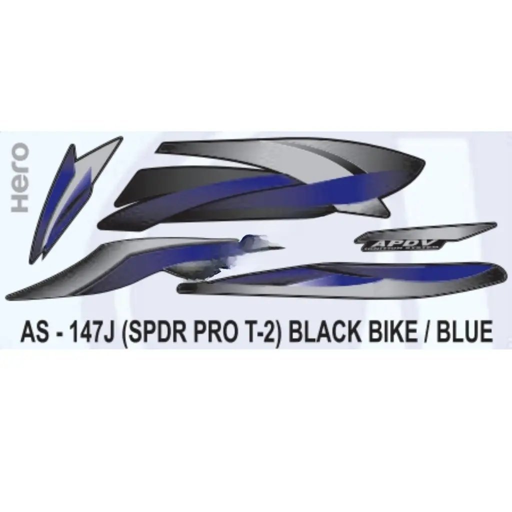 Graphics Sticker Set For Hero Splendor Pro | Type 2 | Black Vehicle | Blue Sticker | Both Sides