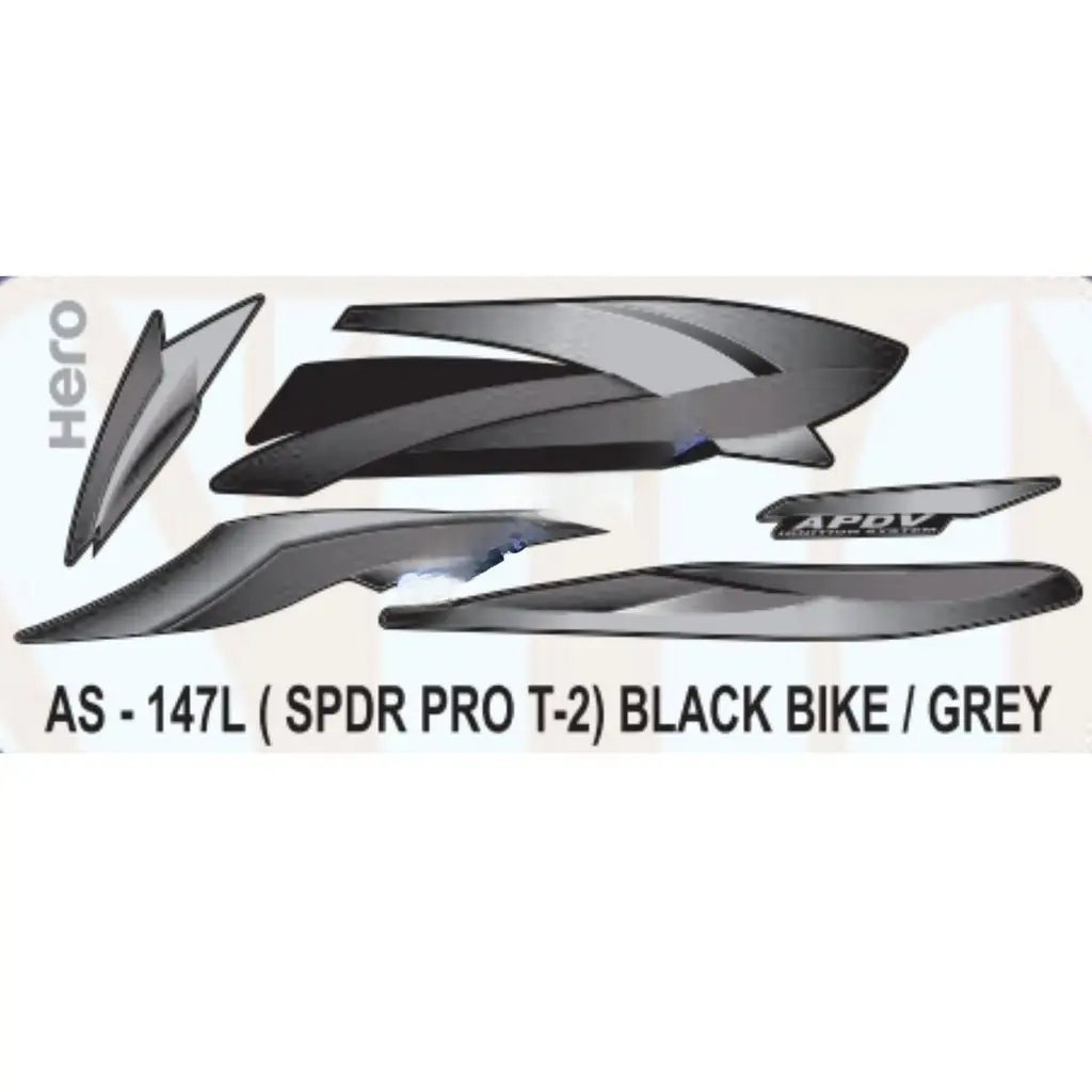 Graphics Sticker Set For Hero Splendor Pro | Type 2 | Black Vehicle | Grey Sticker | Both Sides