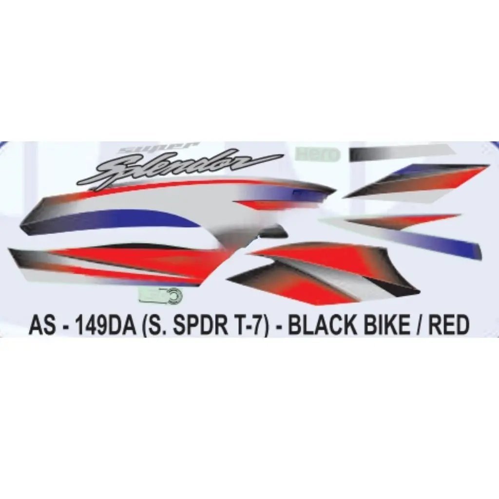 Graphics Sticker Set For Hero Super Splendor I3s | Type 7 | Black Vehicle | Red Sticker | Both Sides