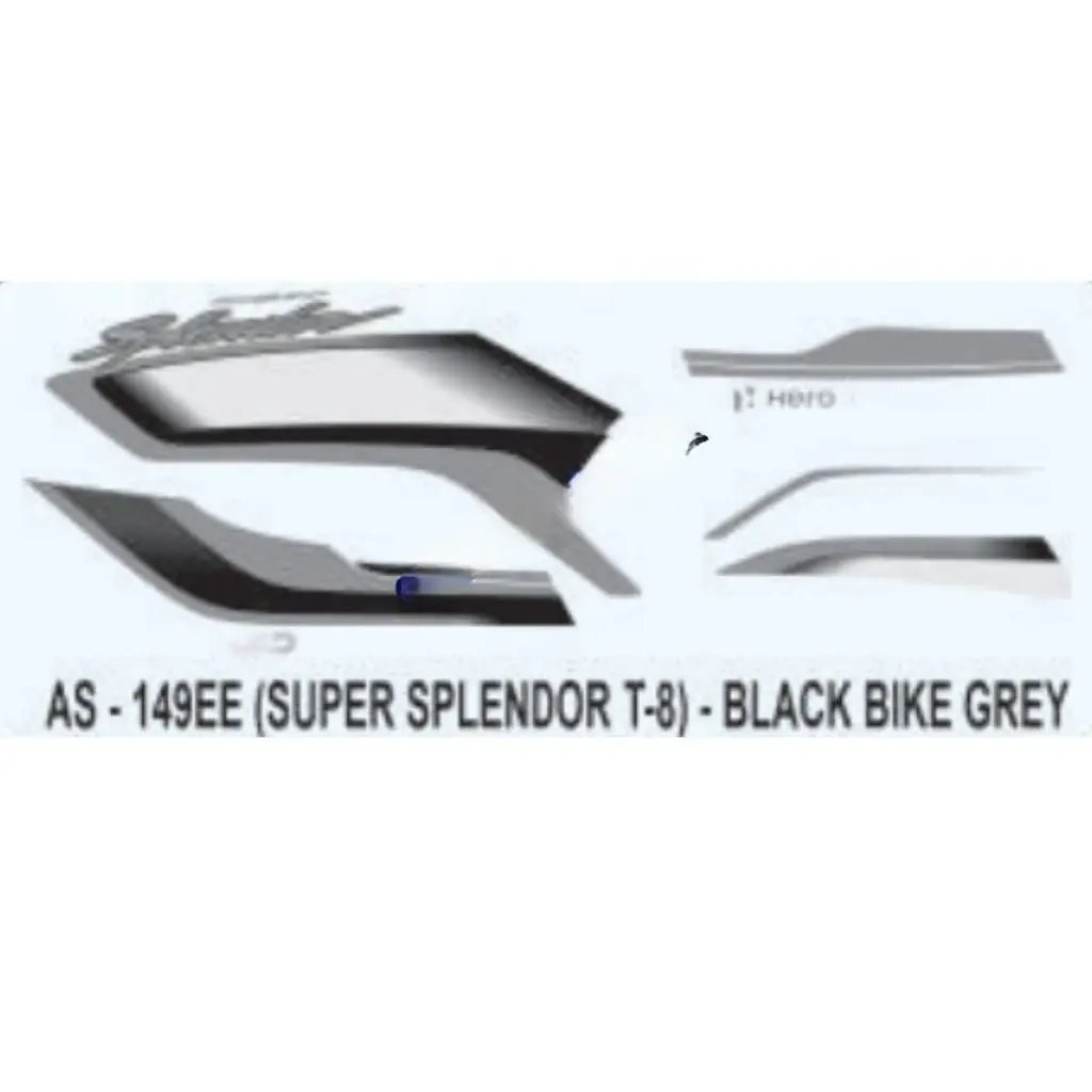 Graphics Sticker Set For Hero Super Splendor I3s | Type 8 | Black Vehicle | Grey Sticker | Both Sides