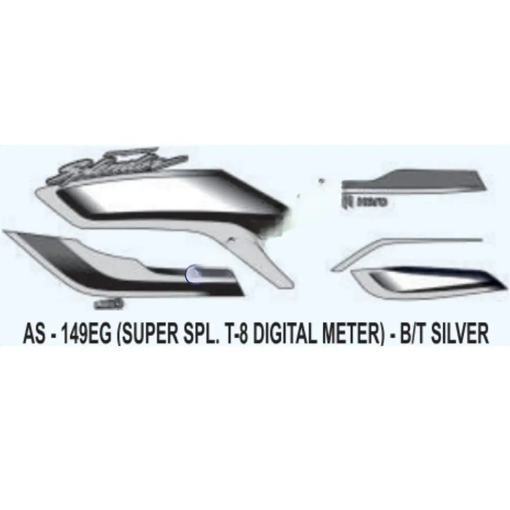 Graphics Sticker Set For Hero Super Splendor I3s | Type 8 | Digital Meter | Black & Silver Sticker | Both Sides