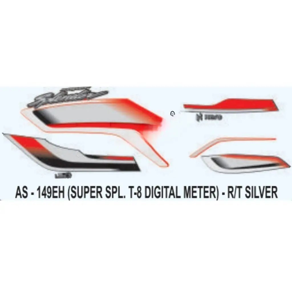 Graphics Sticker Set For Hero Super Splendor I3s | Type 8 | Digital Meter | Red & Silver Sticker | Both Sides