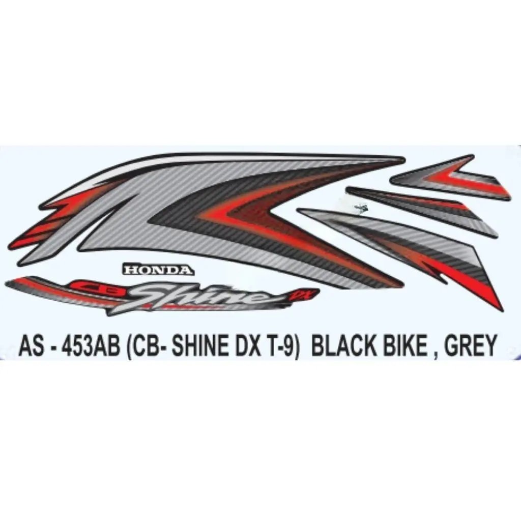 Graphics Sticker Set For Honda Cb Shine Dx | Type 9 | Black Vehicle | Grey Sticker | Both Sides