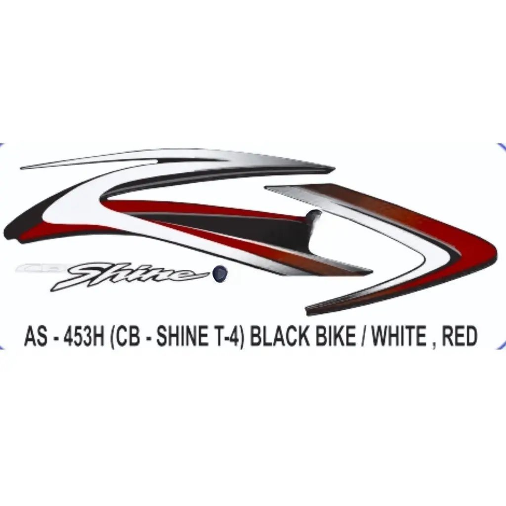 Graphics Sticker Set For Honda Cb Shine | Type 4 | Black Vehicle | White & Red Sticker | Both Sides