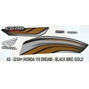 Graphics Sticker Set for Honda CD 110 Dream | eSP | Black Vehicle | Gold Sticker | Both Sides
