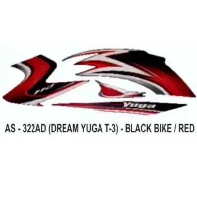 Graphics Sticker Set for Honda Dream Yuga | Type 3 | Black Vehicle | Red Sticker | Both Sides