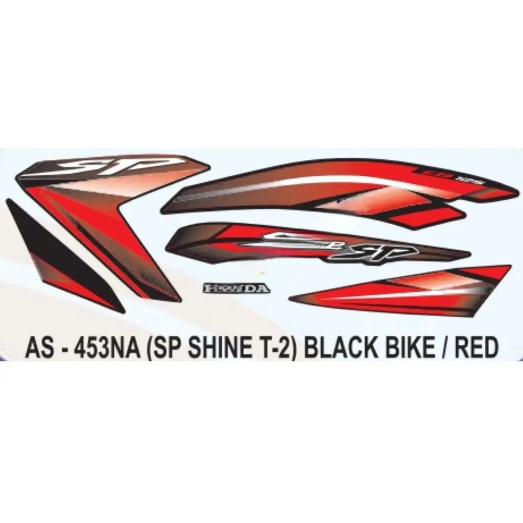 Graphics Sticker Set For Honda Sp Shine | Type 2 | Black Vehicle | Red Sticker | Both Sides