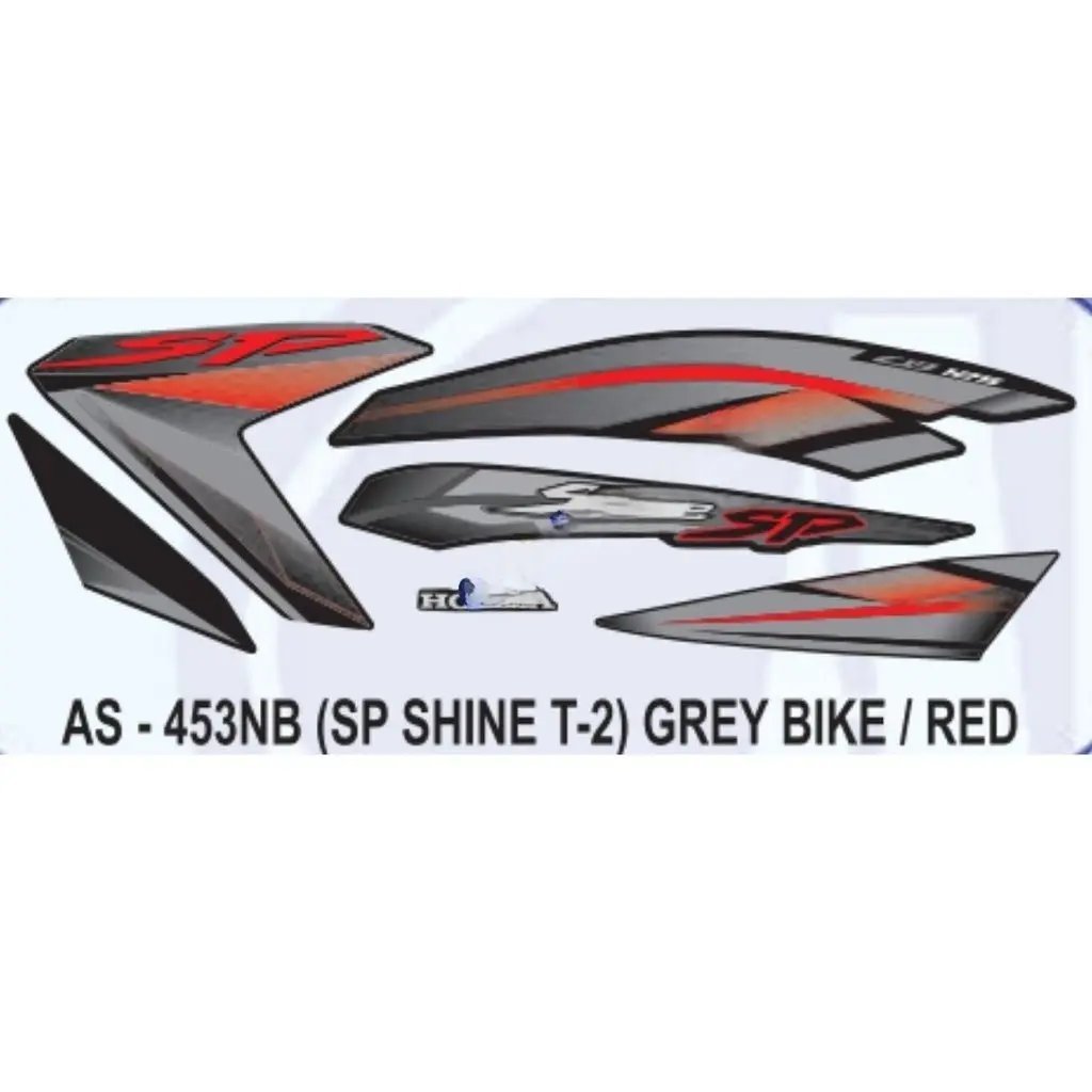 Graphics Sticker Set For Honda Sp Shine | Type 2 | Grey Vehicle | Red Sticker | Both Sides