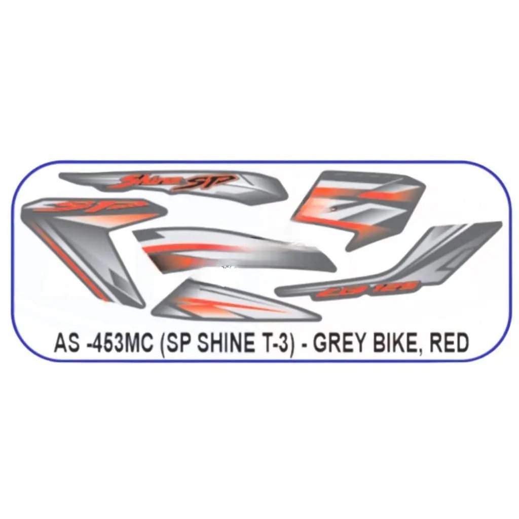 Graphics Sticker Set For Honda Sp Shine | Type 3 | Grey Vehicle | Red Sticker | Both Sides