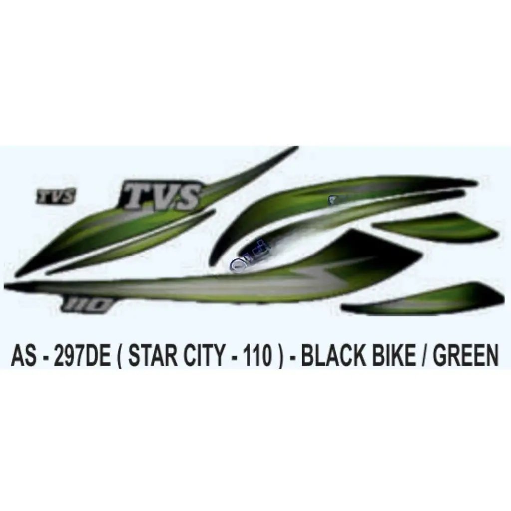 Graphics Sticker Set For Tvs Star City 110 | Black Vehicle | Green Sticker | Both Sides