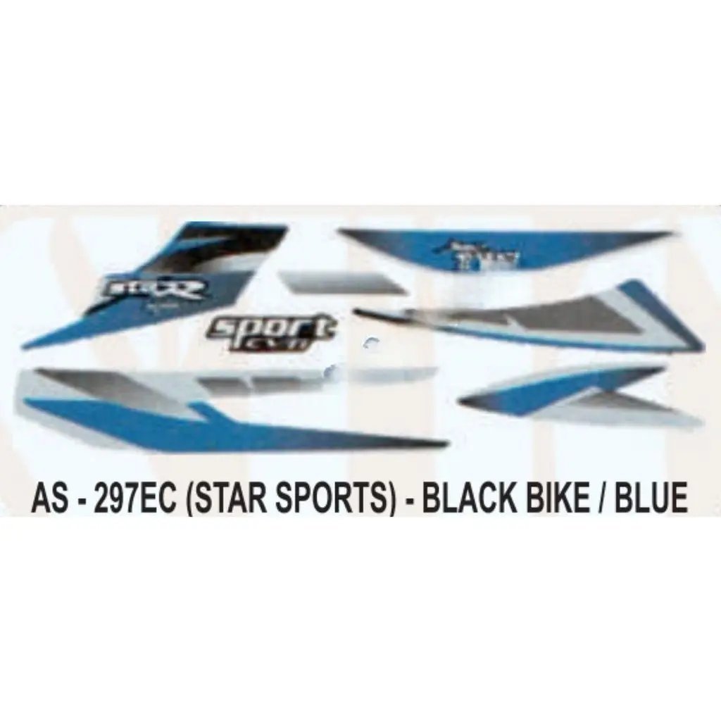 Graphics Sticker Set For Tvs Star Sports | Black Vehicle | Blue Sticker | Both Sides