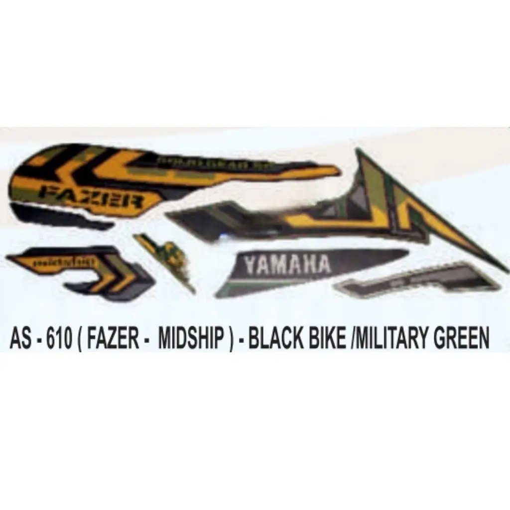 Graphics Sticker Set For Yamaha Fazer | Black Vehicle | Military Green Sticker | Both Sides