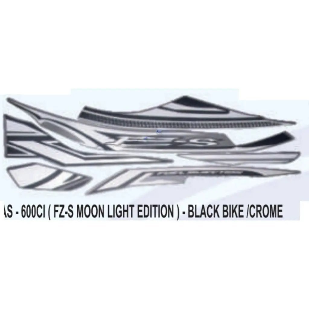 Graphics Sticker Set For Yamaha Fz-s | Moon Light Edition | Black Vehicle | Chrome Sticker | Both Sides