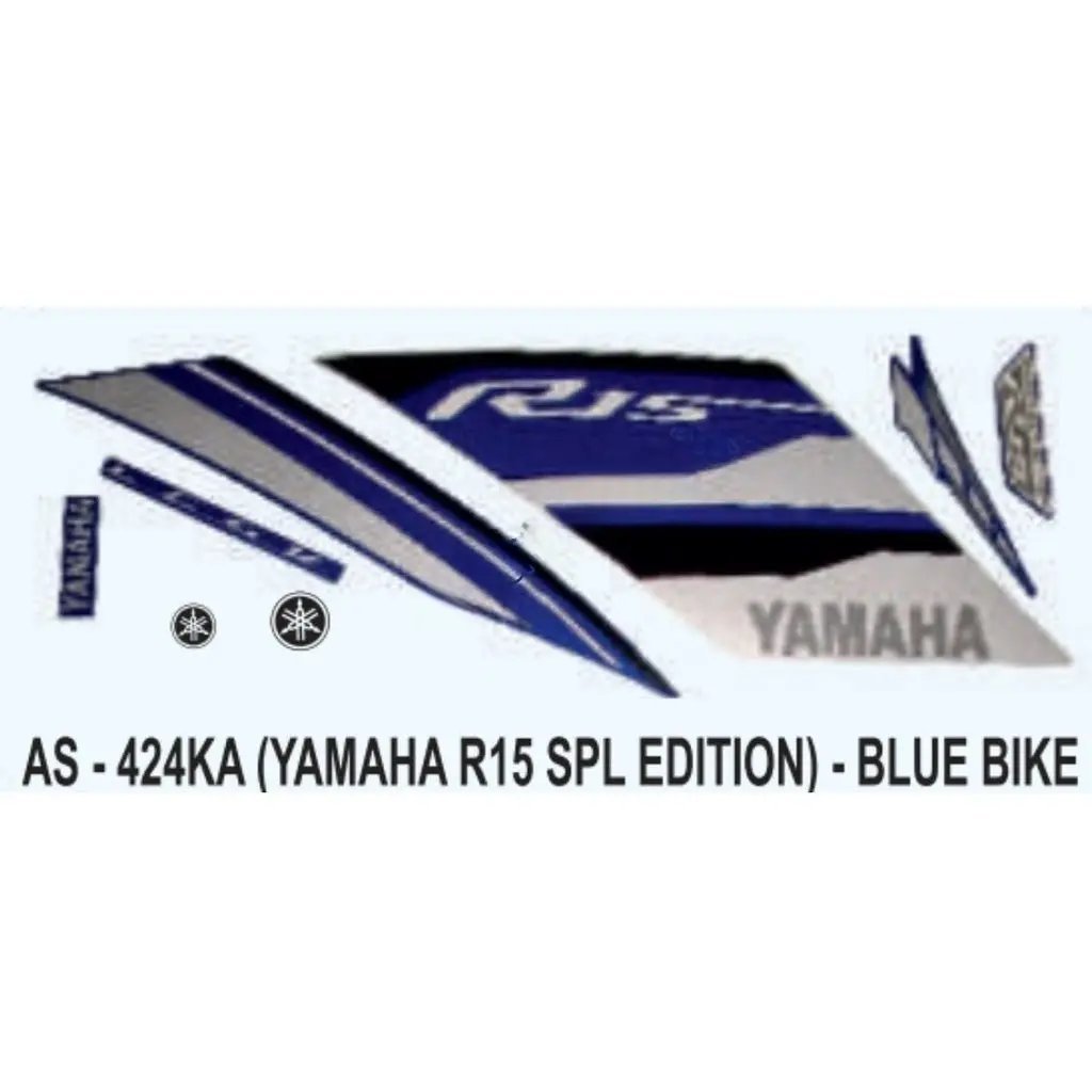 Graphics Sticker Set For Yamaha R15 | Type 4 | White Vehicle | Blue Sticker | Both Sides