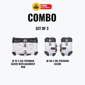 Set Of 3 Combo OF JB TC X 55L Premium Silver With Backrest Pad + JB SB X36L Premium Silver
