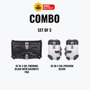 Set Of 3 Combo Of JB TC X 65L Premium Black With Backrest Pad + JB SB X 36L Premium Silver